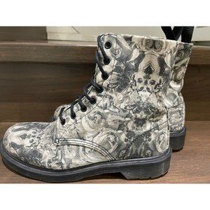 New no box Dr Martens 1460 beckett canvas black grey roses skull boots women 10